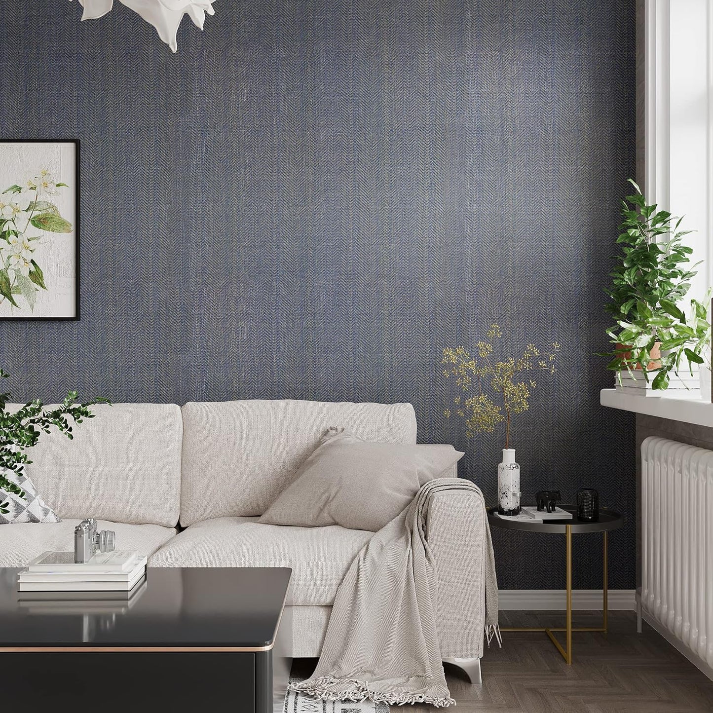 VEELIKE Blue and Gold Grass Sheet Adhesive Paper Vintage Blue Fabric Wallpaper Adhesive Film for Furniture Wallpaper Bedroom Furniture Sticker Bango 40 cm x 300 cm