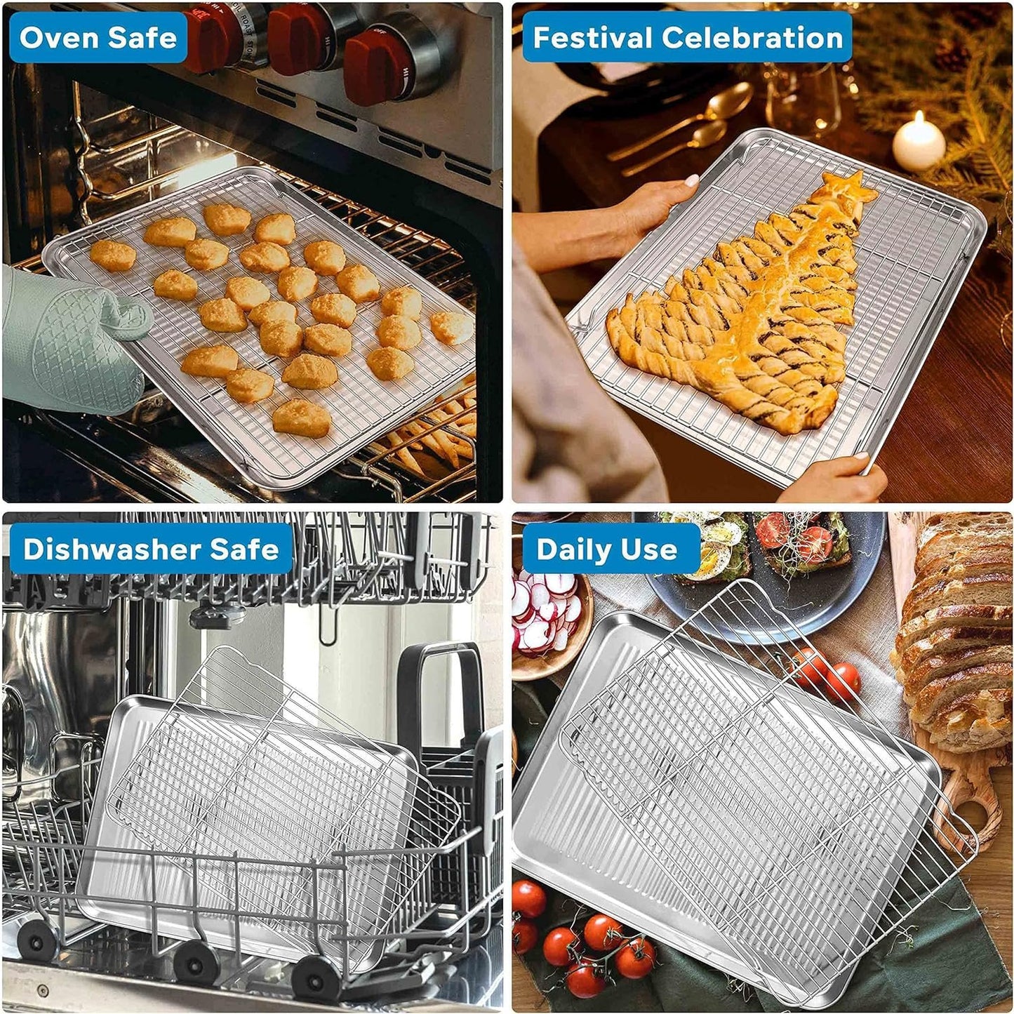 Herogo Baking Pan Sheet with Cooling Rack Set for Oven, 18 x 13 x 1 Inch, Stainless Steel Fluted Bakeware Cookie Sheet Tray Non-Stick, Dishwasher Safe