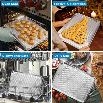 Herogo Baking Pan Sheet with Cooling Rack Set for Oven, 18 x 13 x 1 Inch, Stainless Steel Fluted Bakeware Cookie Sheet Tray Non-Stick, Dishwasher Safe