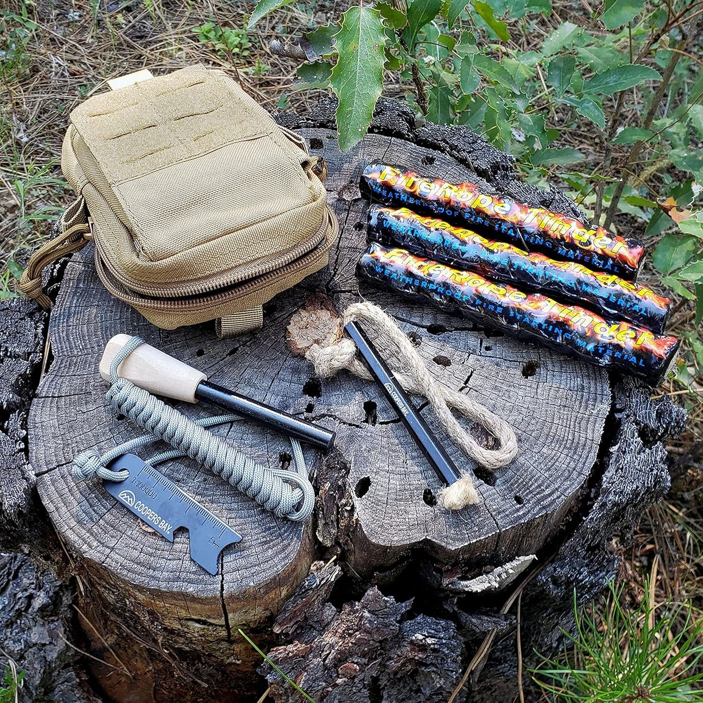 Coopers Bay Ferro Rod Fire Starter Package | Premium Fire Starting Kit | Includes Large 1/2" Ferro Rod, Fire Starter Tinder and Custom Carry Pouch | Complete Fire Starter Survival Tool Package…