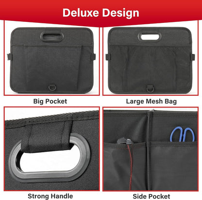 Simple Deluxe Car Trunk Organizer, Multi Compartments Collapsible Trunk Storage, Anti-slip, Waterproof 600D Oxford Polyester, with Adjustable Straps for SUV, Minivan, Truck, Large Size, Black