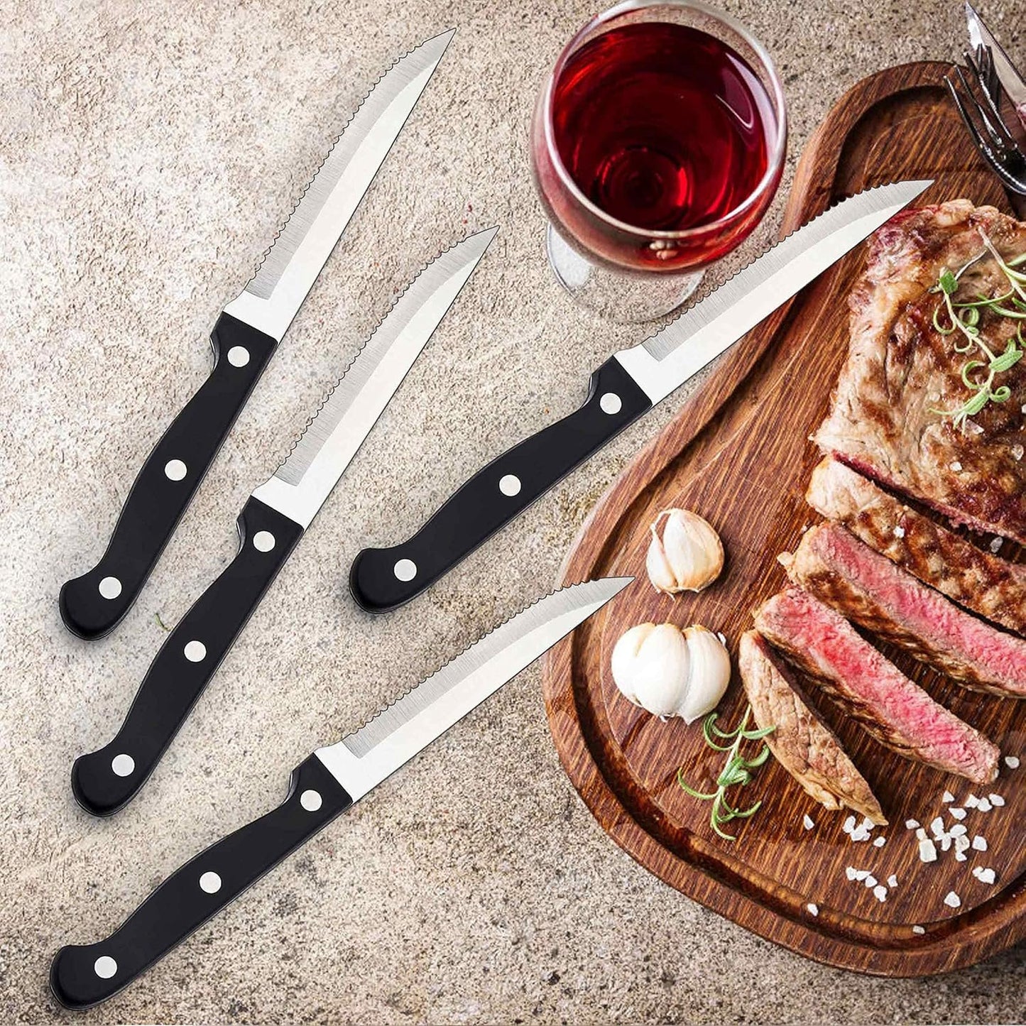 LIANYU 24-Piece Cutlery Set with Steak Knives, Stainless Steel Flatware Set for 4, Fancy Silverware Eating Utensils Tableware, Include Fork Spoon Knife, Mirror Finish, Dishwasher Safe