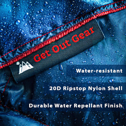 Get Out Gear Down Camping Blanket - Puffy, Packable, Lightweight and Warm | Ideal for Outdoors, Travel, Stadium, Festivals, Beach, Hammock | 650 Fill Power Water-Resistant Backpacking Quilt