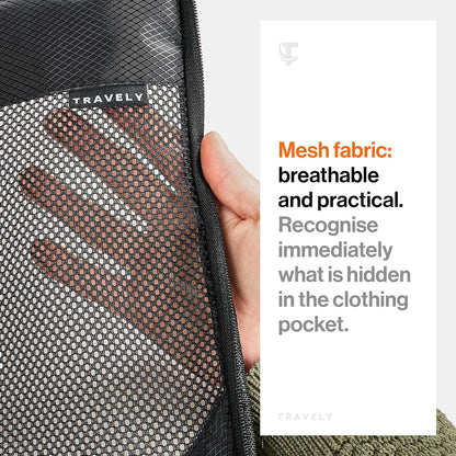 TRAVELY Packing Cube Compression - Size M - Black Polyester Packing Bag with Zipper Closure - Space-Saving Compression for Travel Organization