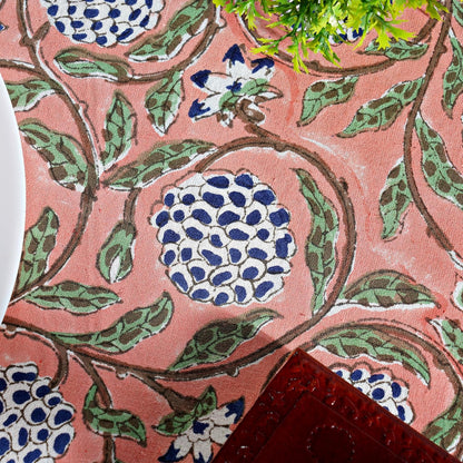 Ridhi 100% Cotton Tablecloth for Kitchen Dining Tabletop Decoration Picnic Events Parties Weddings Block Print Round Tablecloths (Dark Salmon Pink, 4 Seater 60 INCH Round)