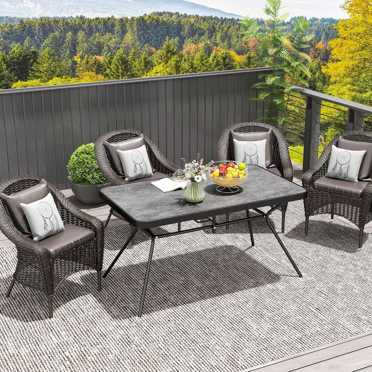 Outsunny 55" x 31.5" x 28" Rectangle Outdoor Dining Table for 6, Patio Table with 1.7" Umbrella Hole, Easy Clean DPC Plastic Tabletop, Steel Frame, for Backyard, Deck, Lawn, Grey