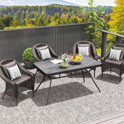 Outsunny 55" x 31.5" x 28" Rectangle Outdoor Dining Table for 6, Patio Table with 1.7" Umbrella Hole, Easy Clean DPC Plastic Tabletop, Steel Frame, for Backyard, Deck, Lawn, Grey