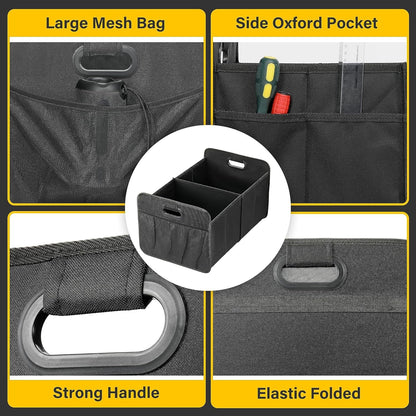 YSSOA Trunk Organizer for Car/SUV/Truck, Collapsible 2 Compartment Automotive Storage Box, 600D Waterproof Oxford Polyester 50L Travel Accessories, Anti-slip & Leak-proof, Black New