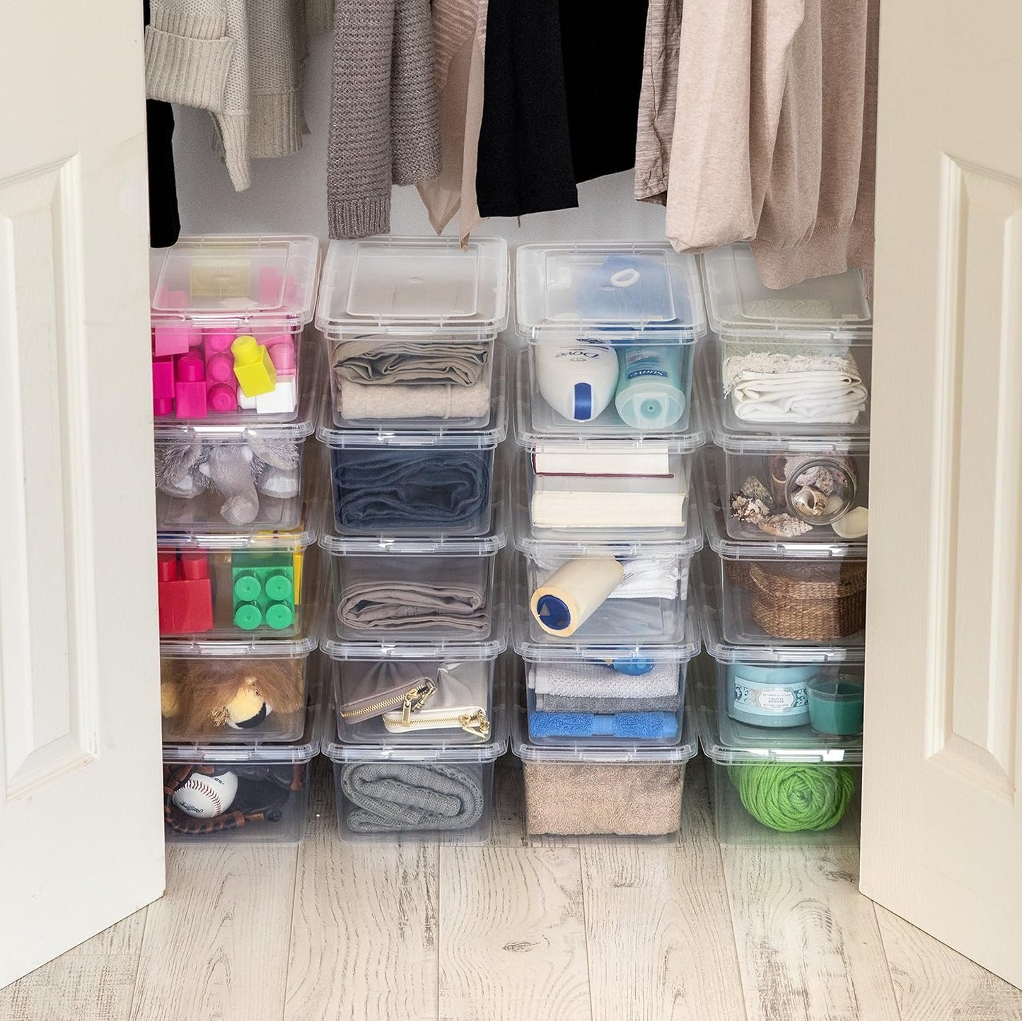 IRIS USA Storage Box 5.7 L, Stackable BPA-Free Plastic Bin with Lid, Organizing Containers, 20 Pack, Clear