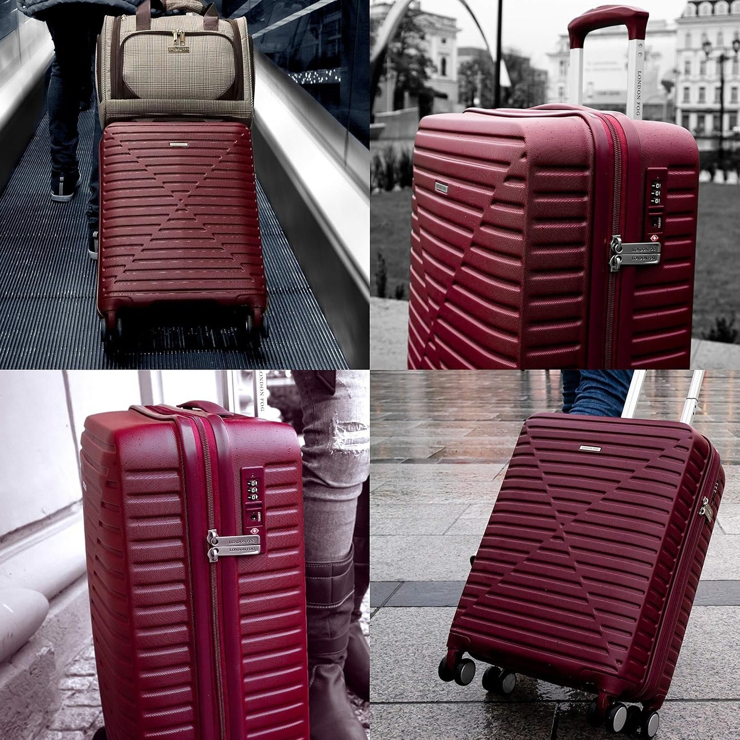 london Fog ABS Hard Case - 8 Wheel Spinner Travel Luggage | Telescopic Drag Handle | TSA Security Locks LFL005, Tuscan Red, Suitcase