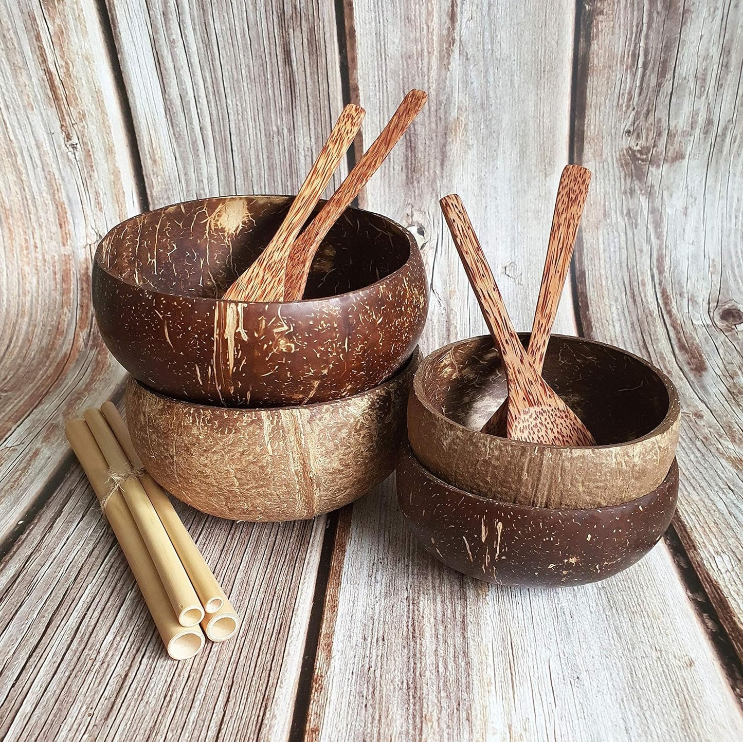 Rainforest Bowls Eco-Kitchen Set 2-Pack - Small & Jumbo Original Coconut Bowls + Coconut Wood Utensils + Bamboo Straws - Earth-Friendly, 100% Natural - Zero-Waste Gift for Green Kitchens