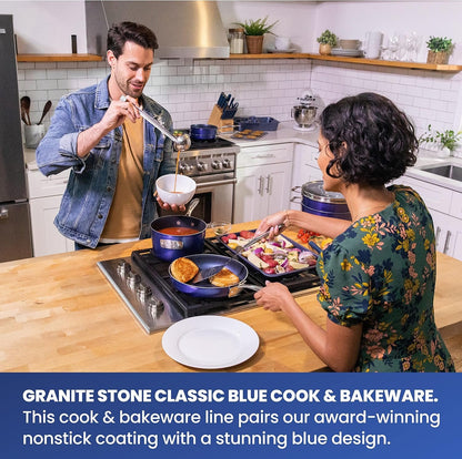 Granitestone 20 Piece Pots and Pan Set, Nonstick Cookware Set, Pots and Pans Set, Non Stick Cookware Set for Kitchen with Frying Pans + Saucepans, Oven/Dishwasher Safe, Healthy & Non Toxic – Blue