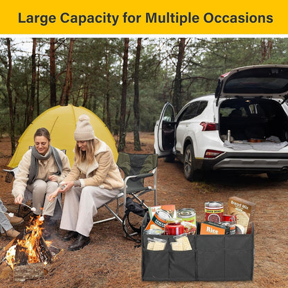 YSSOA Trunk Organizer for Car/SUV/Truck, Collapsible 2 Compartment Automotive Storage Box, 600D Waterproof Oxford Polyester 50L Travel Accessories, Anti-slip & Leak-proof, Black New