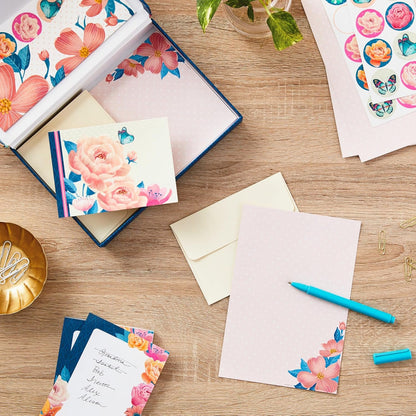 Hallmark Stationery Set with Desk Organizer, Floral (10 Blank Cards with Envelopes, 20 Writing Sheets with Envelopes, 75-Sheet Notepad, 30 Seals)