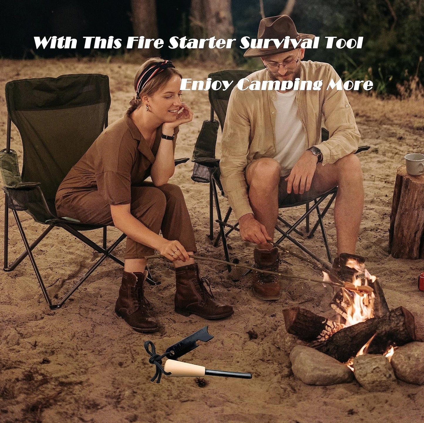 Qsxou Fire Starter Survival Tool Outdoor Flint and Steel Starter with Compass,16,000 Strikes Portable Outdoor Survival Multi-Tool Kits for Camping, Hiking and Backpacking Gear