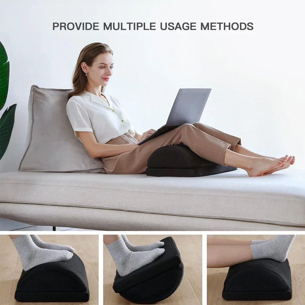 Adjustable Foot Rest Under Desk for Added Height | Large Premium Velvet Soft Foam Footrest for Desk | Most Comfortable Desk Foot Rest in The World for Back, Lumbar, Knee Pain (Black)
