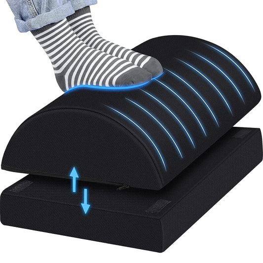 Adjustable Foot Rest Under Desk for Added Height | Large Premium Velvet Soft Foam Footrest for Desk | Most Comfortable Desk Foot Rest in The World for Back, Lumbar, Knee Pain (Black)