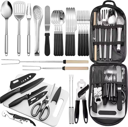 Camping Cooking Utensils Set 27Pcs, Cookware Storage Bag Camping Tool Accessories, Camper Essentials Gear Must Haves Supplies for Travel RV BBQ Grill Picnic Hiking, CT606
