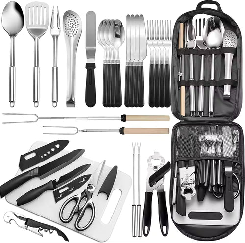 Camping Cooking Utensils Set 27Pcs, Cookware Storage Bag Camping Tool Accessories, Camper Essentials Gear Must Haves Supplies for Travel RV BBQ Grill Picnic Hiking, CT606