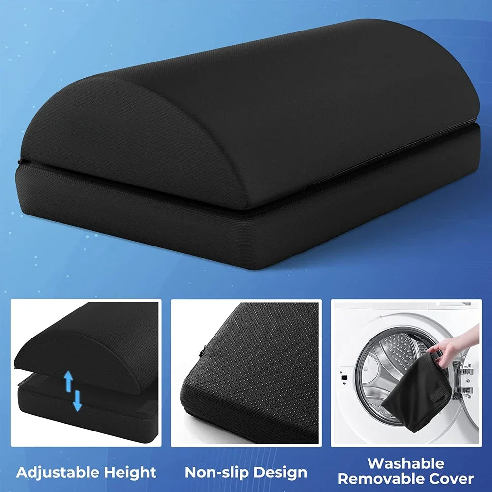 Adjustable Foot Rest Under Desk for Added Height | Large Premium Velvet Soft Foam Footrest for Desk | Most Comfortable Desk Foot Rest in The World for Back, Lumbar, Knee Pain (Black)