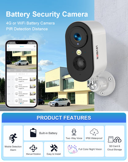LS VISION Cellular Security Camera Indoor Built-in SIM Card, 2K No Wi-Fi Security Camera Portable, LTE Cameras with 6000mAh Battery, PIR Motion Detection, Color Night Vision, 2-Way Audio, TF/Cloud