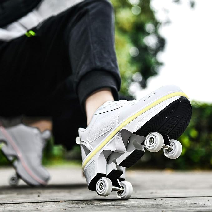 Roller Shoes Girls Boys Wheel Shoes Kids Quad Roller Skates Shoes LED Light Up Shoes 2 in 1 Parkour Shoes/Outdoor Rollers