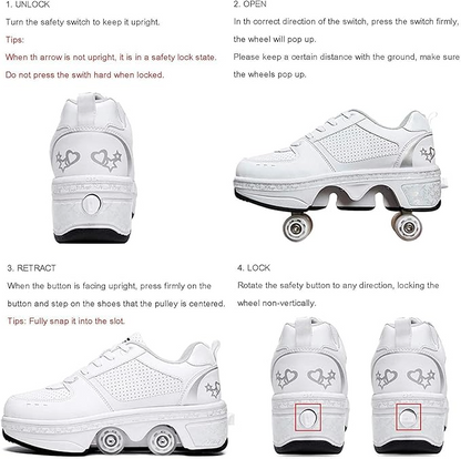 Roller Shoes Girls Boys Wheel Shoes Kids Quad Roller Skates Shoes LED Light Up Shoes 2 in 1 Parkour Shoes/Outdoor Rollers