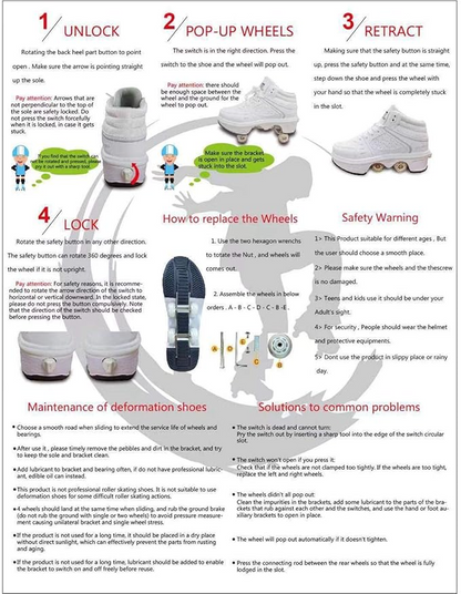 Roller Shoes Girls Boys Wheel Shoes Kids Quad Roller Skates Shoes LED Light Up Shoes 2 in 1 Parkour Shoes/Outdoor Rollers